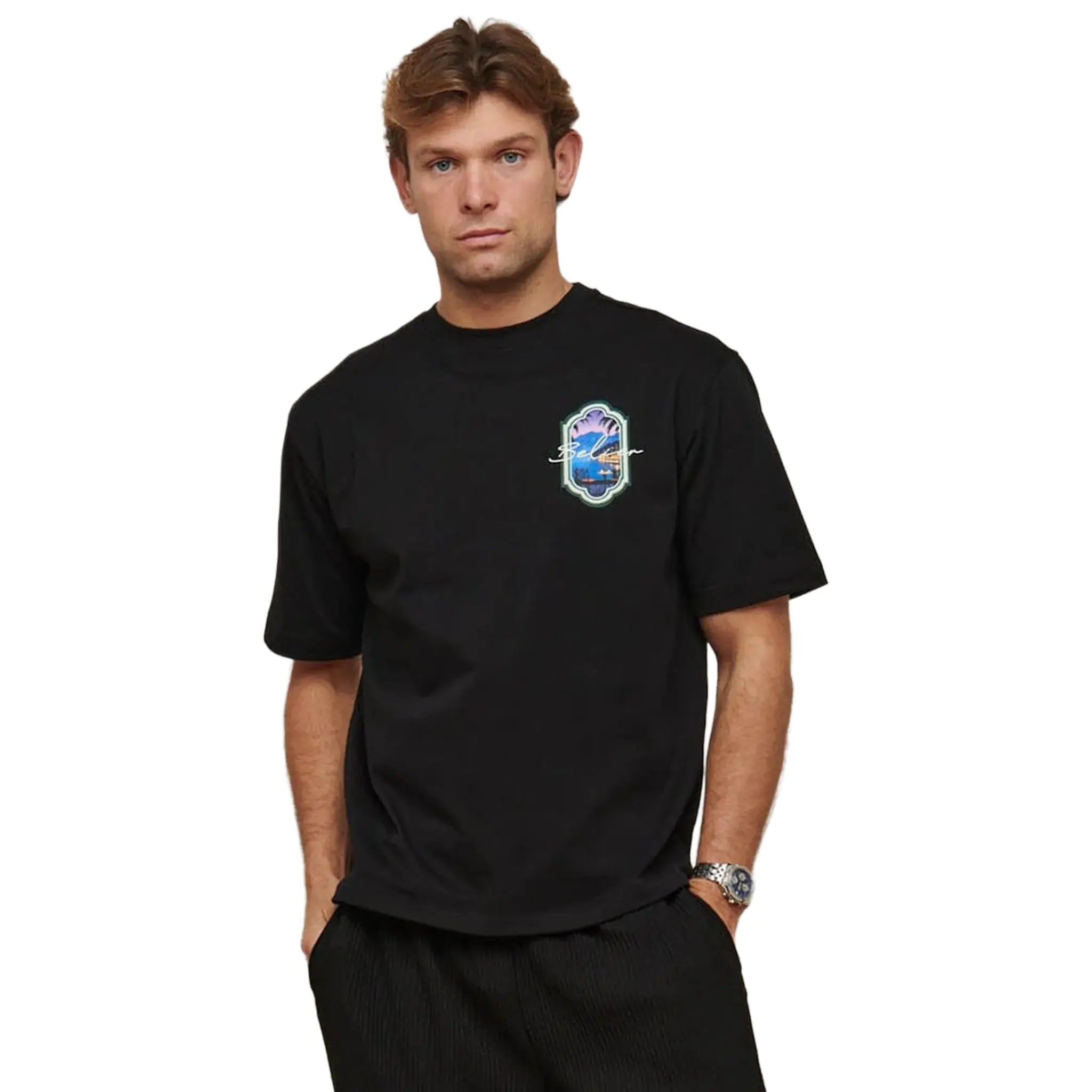 Front View of Belier Riviera View Black T Shirt BM839BLK